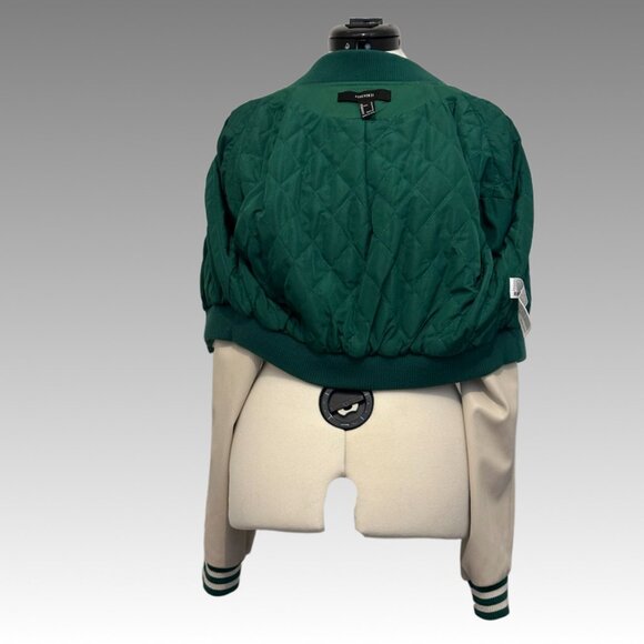 FOREVER 21 Jacket Cropped Varsity Letterman Baseball Bomber Sports Green Ivory S - Picture 11 of 15
